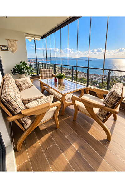 SERCANGARDEN Yıldız MODEL AHŞAP MASİF BAHÇE BALKON MOBİLYASI (GÜRGEN AĞAÇTIR ...
