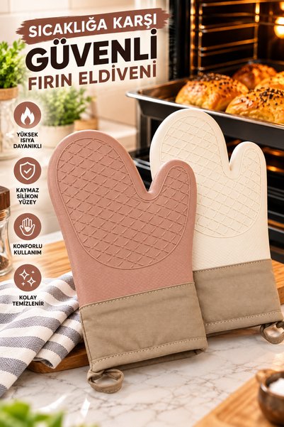 ELF TOYS Premium Silikon Fırın Eldiveni – Isıya Dayanıklı, Kaymaz Dokulu, Kon...