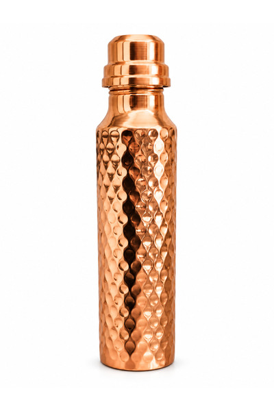 AURA COPPER Copper Water Bottle 500–600 ml with Geometric and Forged Patterns