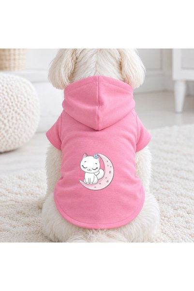 petite pati Pink Moon Cat Printed Dog Sweatshirt |   Hooded, Fleece Fabric, W...