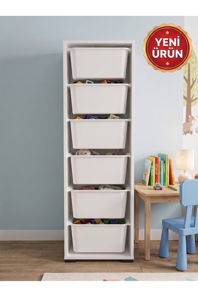 decosense 6 Adet Büyük Boy Çekmeceli 162 cm Beyaz Çocuk Odası Oyuncak Dolabı ...