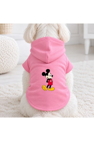 petite pati Pink Mickey Printed Dog Sweatshirt |   Hooded, Fleece Fabric, Win...