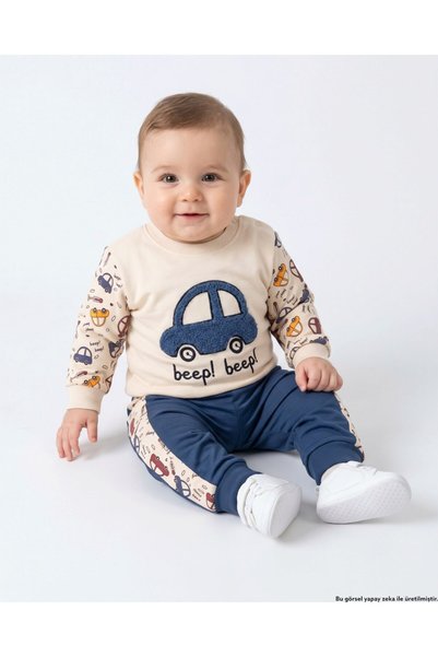Ege Bebek Baby Boy Car Printed 3-6-9-12 Months Seasonal 2 Threaded Top and Bo...
