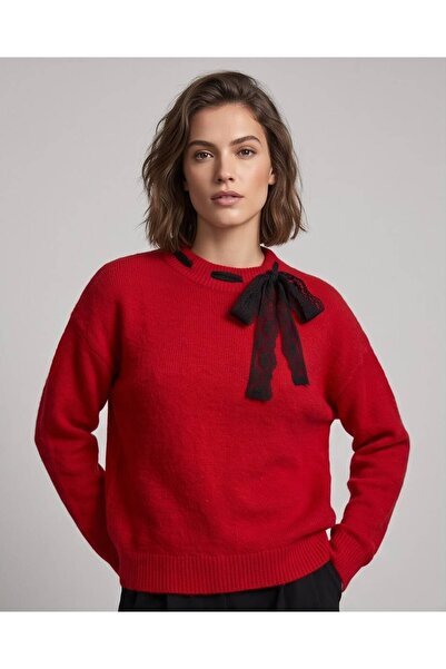 Trend Kapında Pulover tricotat elegant pentru femei, cu dantelă și panglică, ...