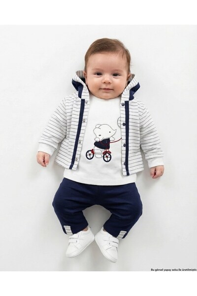 Egelite Baby Boy 3-6-9-12 Months, Striped Cardigan, Long Sleeve Elephant Embr...