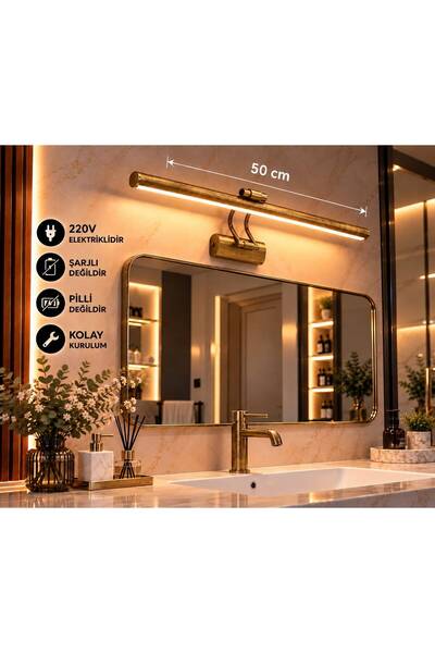 FKLIGHT 50 CM Tablo/Ayna/Banyo Ledli Elektrikli Flüt Aplik 3000K Günışığı Esk...