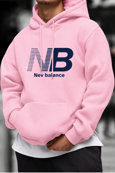 HAI COLLECTİON Unisex Oversize Hooded Sweatshirt Pink Printed 100% Cotton