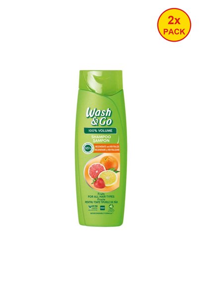 WASH&GO Pachet de 2 Sampon de par Wash & Go cu extract de fructe, 360 ml