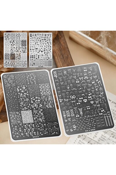 Yelajoy 2-Piece Nail Art Transfer Stencil Plates with Flowers & Bow Ties, Fas...