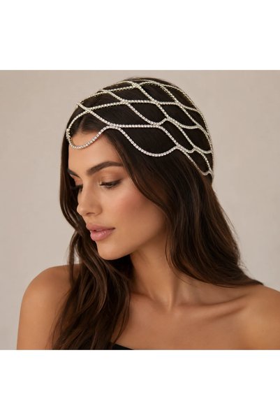 OEM Ασημί Head Chain Κεφαλής με Στρας