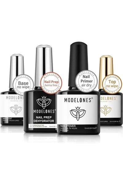 MODELONES Nail Dehydrator and Primer with Gel Base & Top Coat Set, Acid Free ...