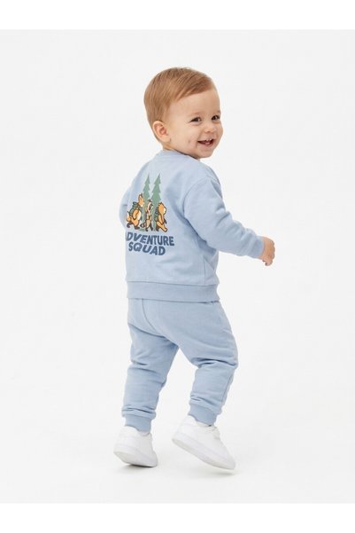 Kids Kingdom Pamuklu Sırt Figürlü Smile Detaylı Erkek Bebek 2li Takım Buz Mavi