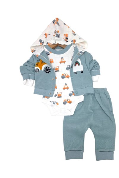 VOY KİDS Baby Boy Newborn 0-3-6-9 Months Stylish 3-Piece Set with Waffle Fabr...