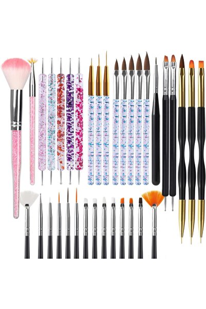 Yelajoy 35Pcs Nail Art Brushes Set with Gel Polish Design Tools - Dotting Too...