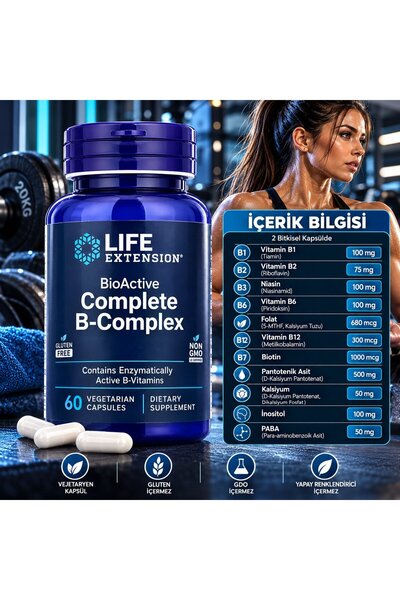Life Extension BioActive Complete B Vitamin Complex Boosts energy 60 Vegetari...