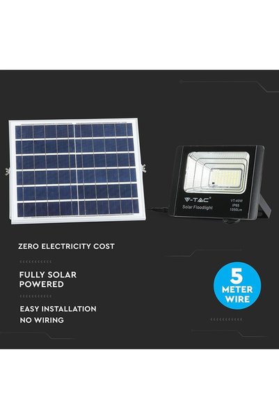 V-TAC Reflector LED 16W 6000K cu încărcare solară