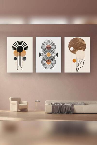 Boho Geometrik Daireler 3'lü Set Temperli