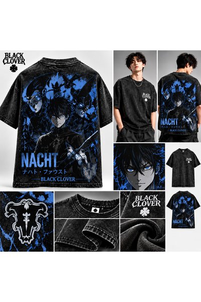 classy moda Black Clover Nacht Faust: Μαύρο oversized φανελάκι με τύπωμα στην...