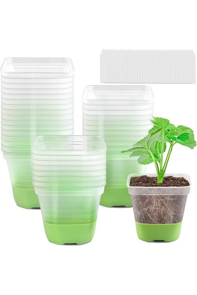 Generic 12 Packs 4 Inch Square Plastic Nursery Pots with Soft Silicone Base f...