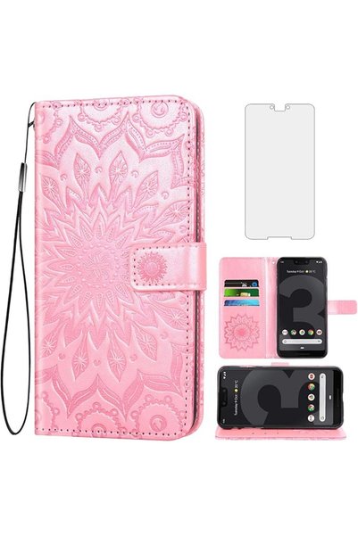 GENERAL Phone Case for Google Pixel 3 XL Wallet Cases with Tempered Glass Scr...