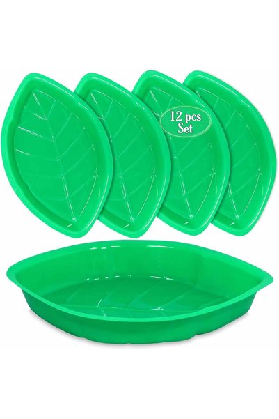 Arabest Palm Leaf Serving Trays,12 Pcs Green Plastic Snack Trays for Tropical...