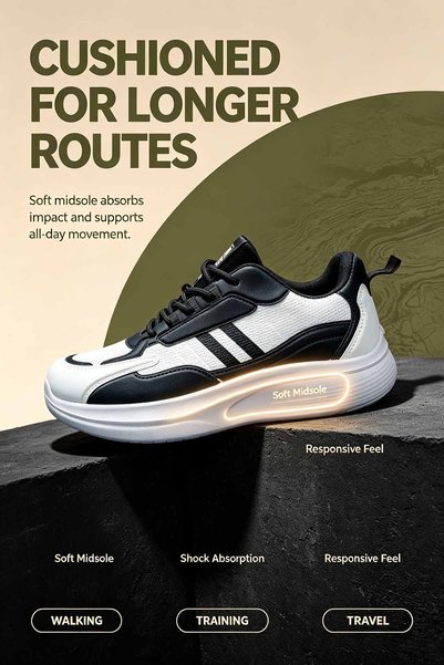 Elite Foot Hub Men's Urban Runner Sneakers – Structured Support with Wide Mid...