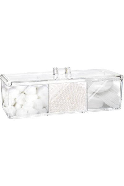 Arabest Square 3-Compartment Cotton Ball and Qtip Holder Dispenser,Clear Wate...
