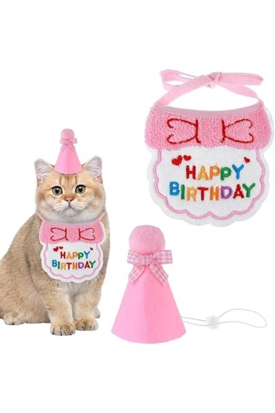 Arabest Cat Birthday Party Decoration Set,Embroidered Bib and Hat Scarf Set f...
