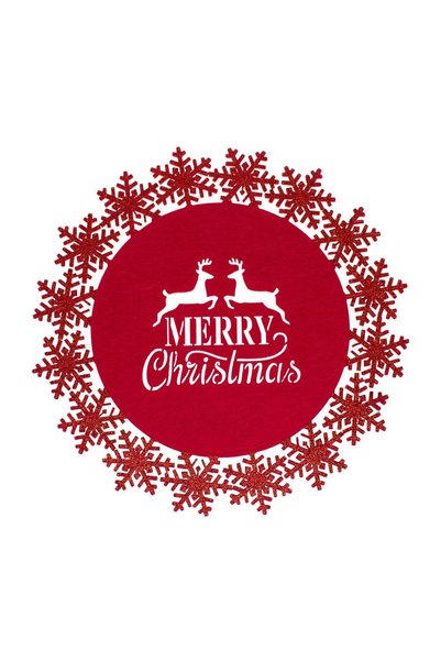 OEM Suport pentru Farfurie Roșu din Pâslă "Merry Christmas" Fulgi Cerbi Glitt...