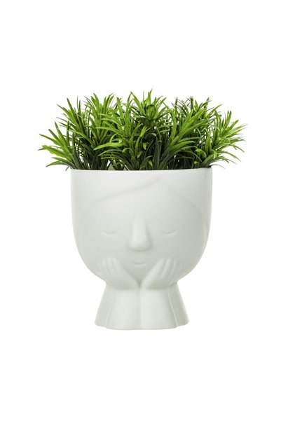 OEM Ghiveci Decorativ Alb Fata și Planta Artificială 9x9x15 cm