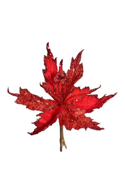 OEM Floare Decorativa de Crăciun Catifelata Roșie cu Glitter și Clips 25 cm –...