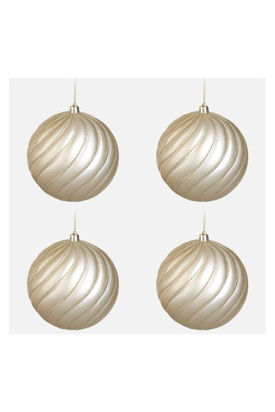 OEM Set de 4 Globuri pentru Brad de Crăciun Șampanie cu Dungi din Glitter Ø12 cm