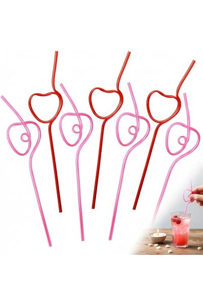 SYOSI Heart-Shaped Drinking Straws for Party Decorations, 36 Pcs Novelty Pink...