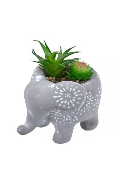 OEM Ghiveci Decorativ Etnic Elefant și Planta Artificială 15x10x13 cm