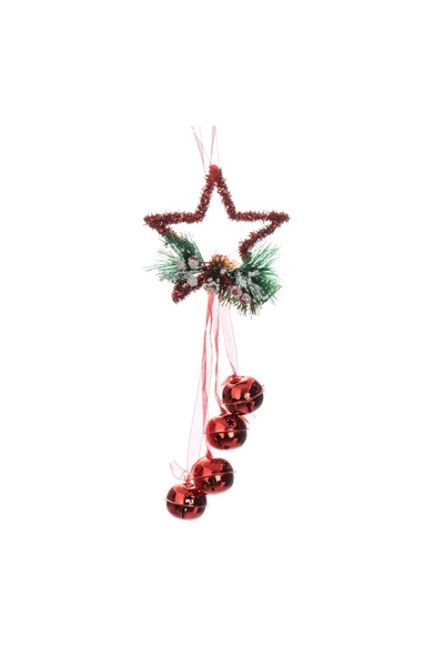 OEM Ghirlandă Decorativa de Crăciun Stea Tinsel Clopotei Roșii 28 cm – Decor ...