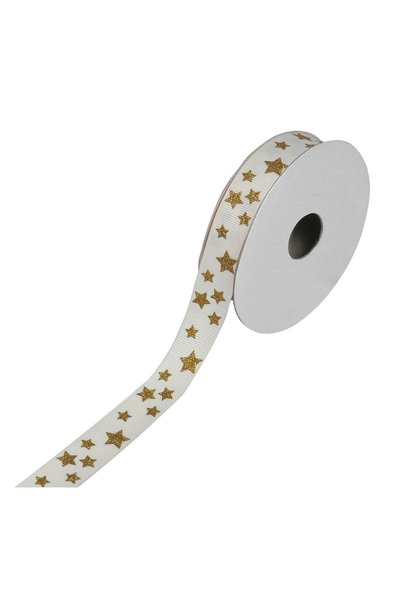 OEM Panglica Decorativa Brad de Crăciun Bej cu Stele Aurii – 5m x 15mm – Atmo...
