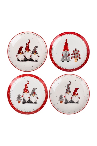 OEM Cutie Cadou de Crăciun cu 4 Farfurii Decorative din Porțelan Gnome Ø19 cm...