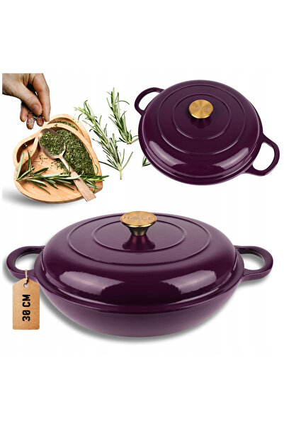 HAGE Oala joasa / cratita din fonta emailata 3 L cu capac, 30 cm, violet vine...