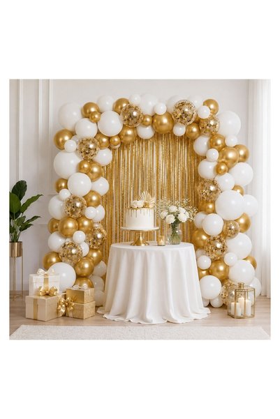 Jumbo Set Decoratiuni pentru Petrecere cu Baloane Alb & Auriu 96 buc.