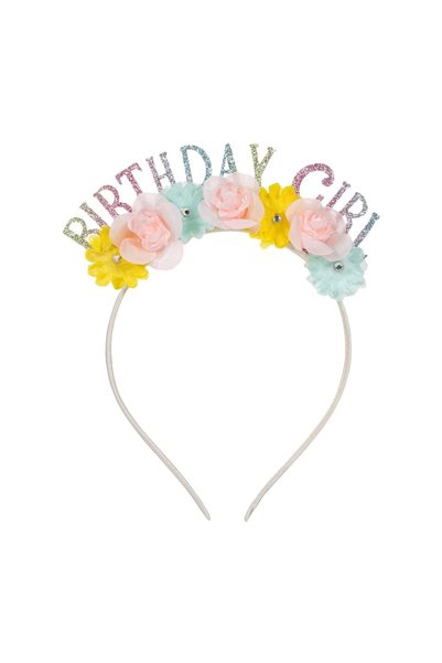 OEM Coroniță Birthday Girl cu Flori Colorate și Glitter pentru Petrecere