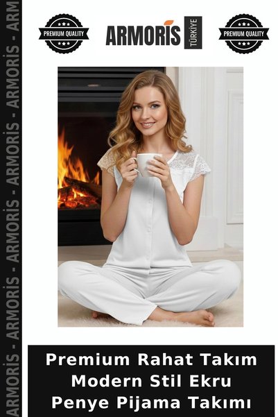 Armoris Premium Comfortable Set Modern Style Ecru Combed Cotton Pajama Set