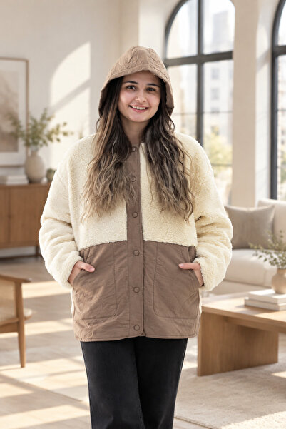 lumberjack HN-1482 Palton casual cu glugă, culoare camel, pentru femei
