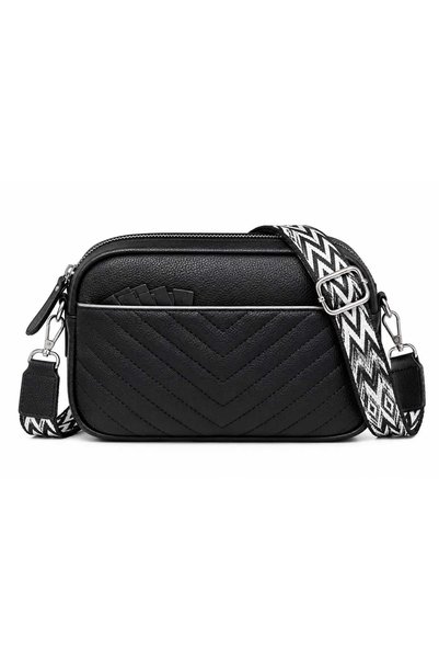 Glamura Lashes Women's Crossbody Bag M13 Black Quilted Chevron with Wide Geom...