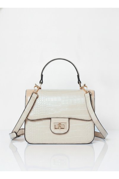MILANO COLLECTION Geanta Mica Dama cu Maner si Bareta Crossbody, Textura Croc...
