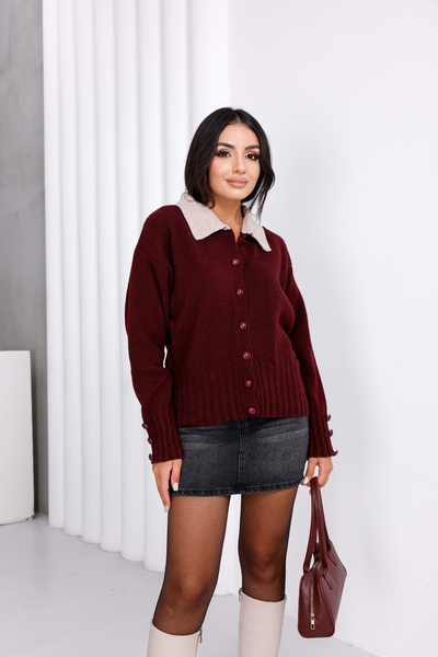 For Angels Cardigan cu guler colorat tip polo