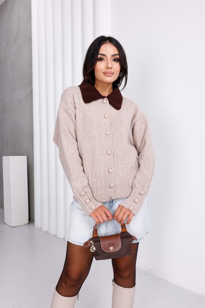 For Angels Cardigan cu guler colorat tip polo