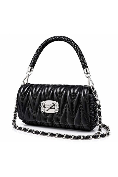 Glamura Lashes Women's Baguette Shoulder Bag M11 Black Quilted with Buckled a...