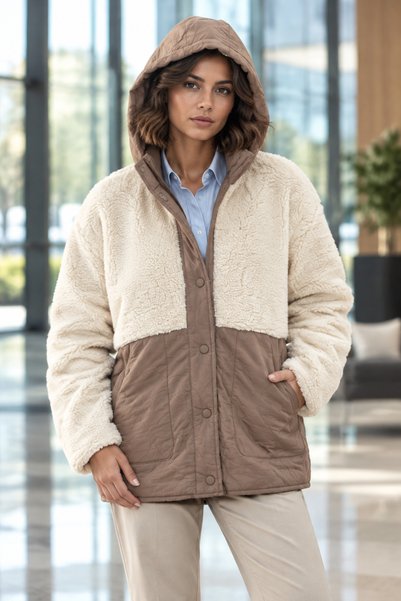 lumberjack HN-5889 Palton casual cu glugă, culoare camel, pentru femei