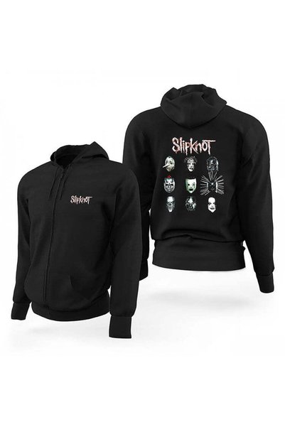 CrowsGate Slipknot Group Face Siyah Fermuarlı Limited Edition Kapşonlu Sweats...