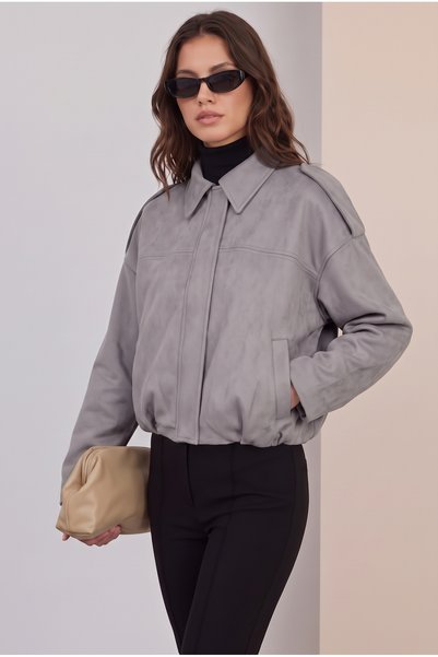 Tangül&Ali'S Moda Evi Gri Süet Astarlı Bomber Ceket